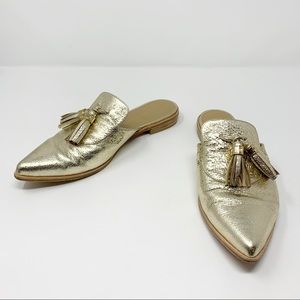 Stuart Weitzman | Gold Slide Alone Tassel Mules